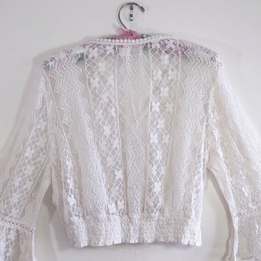 Hollister Boho Lace Peasant Top Large Bell Sleeves Coquette Festival Ren Faire - Picture 3 of 13